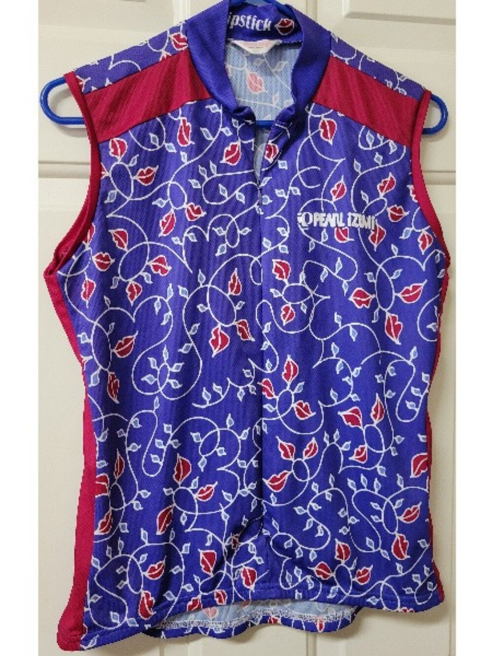 Pearl Izumi Purple Blue Red Lipstick Lips Sleeveless 3/4 Zip Cycling Shirt top L